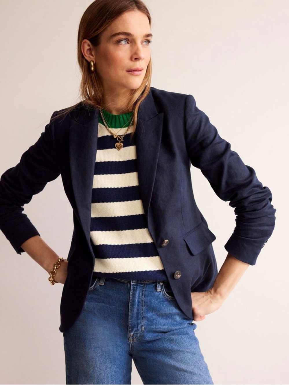 Boden Marylebone Linen Blazer 10R Minimalist Capsule Quintessential Office Work